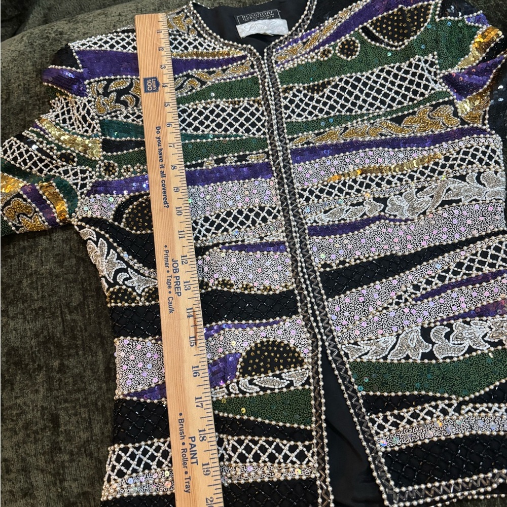 VTG Bergdorf Goodman Embellished Beaded Jacket - Black, Purple & Green. Sz 4 - Picture 8 of 9